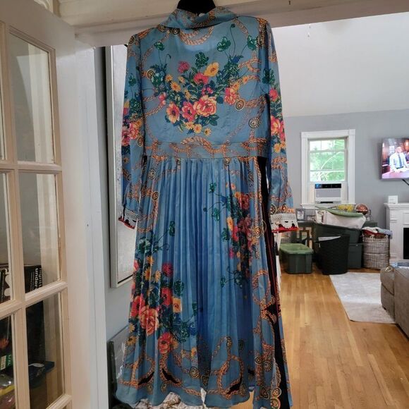 Dalia Macphee Women Lace Mosaic High Waist Long Sleeve Pleated Print Dre… - Picture 15 of 16